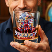 Load image into Gallery viewer, "You Are Our Hero, Dad!" - Personalized Fearless Guardian Dad and Kids Drinking Glass - Gift for Dads, Grandpas &amp; More Glass PopCulturePrints
