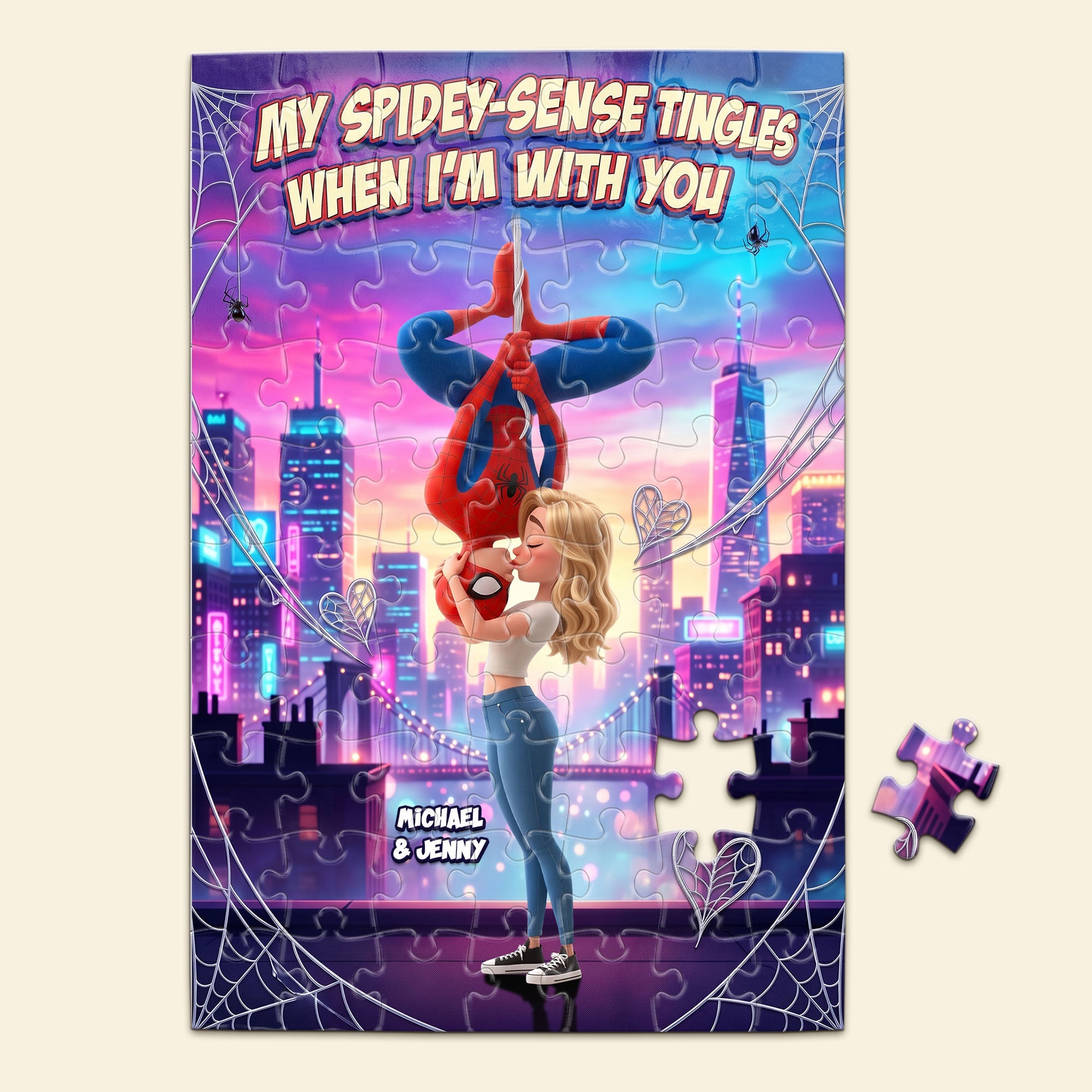 "My Spidey-Sense Tingles When I'm With You" - Personalized Swing Couple Jigsaw Puzzle - Unique Gift for Couples, Friends, and Loved Ones Jigsaw Puzzles PopCulturePrints
