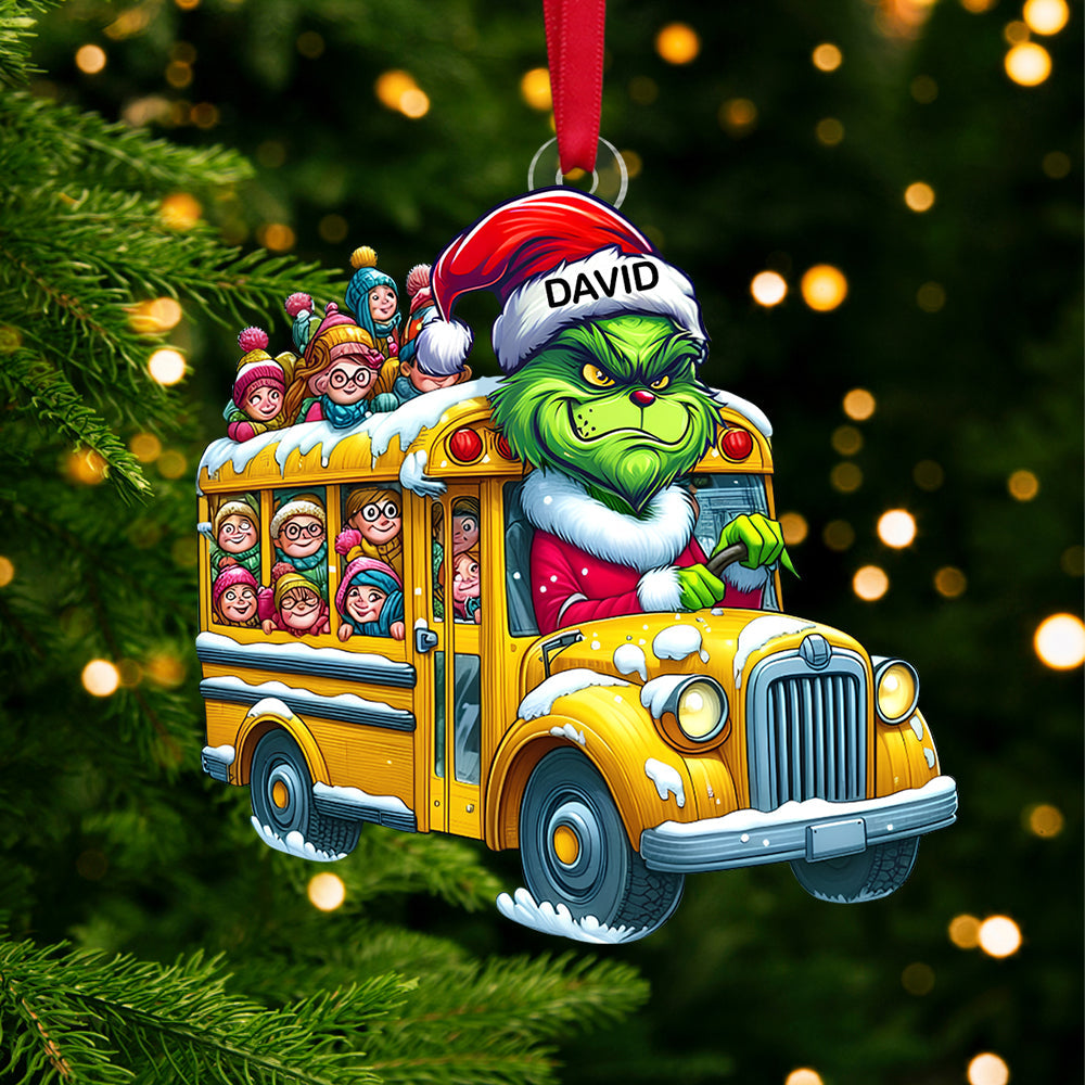 Personalized Holiday Bus Driver Ornament with Green Monster Ornament PopCulturePrints