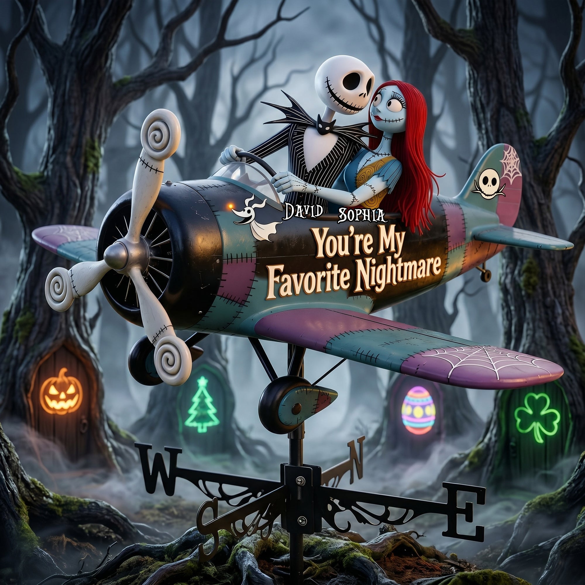 You're My Favorite Nightmare - Gothic Sweethearts Metal Weather Vane - Personalized Gift for Lovers Metal Signs PopCulturePrints