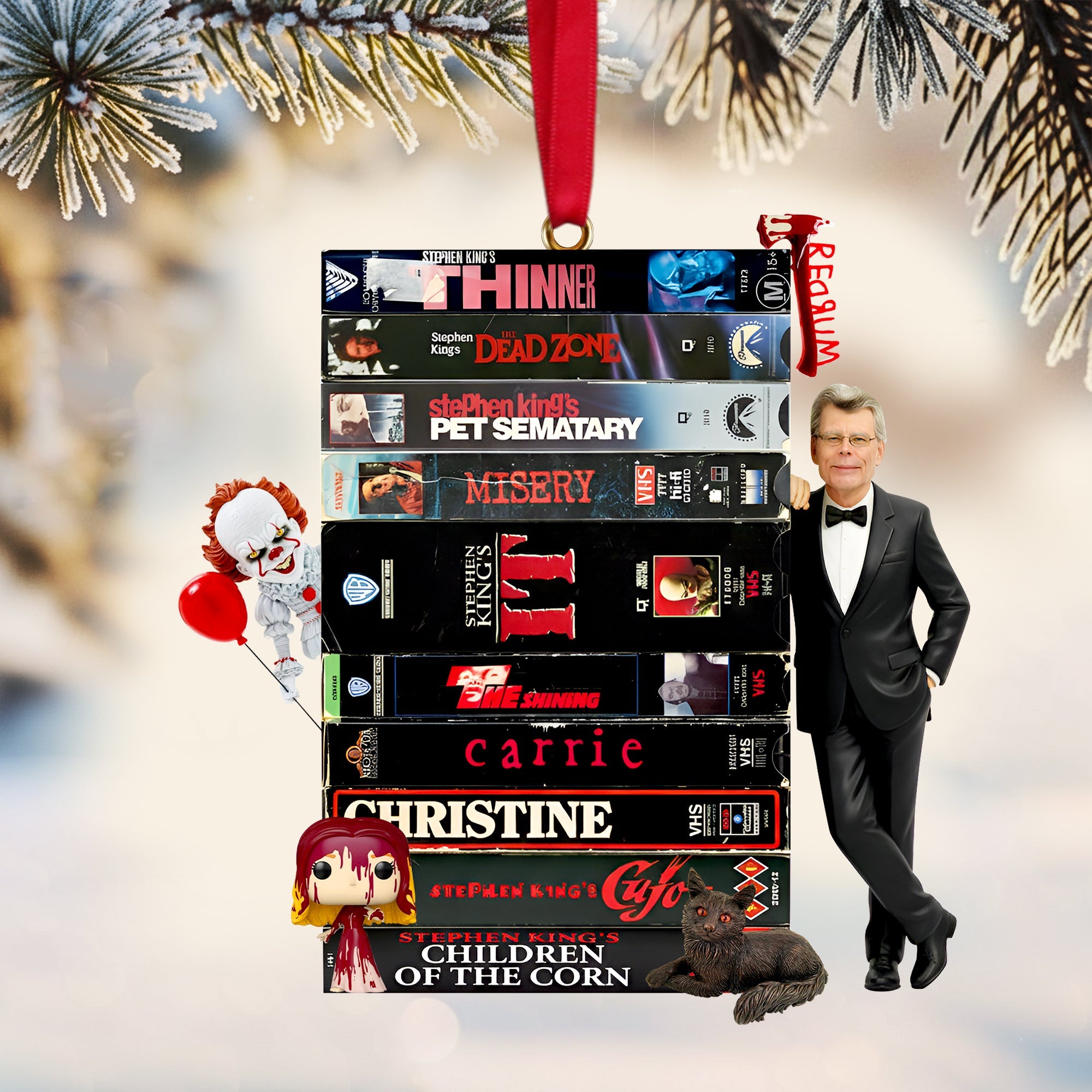 "Dive into Horror with Our Retro VHS Stack!" - Customizable Ornament for Horror Lovers Ornament PopCulturePrints