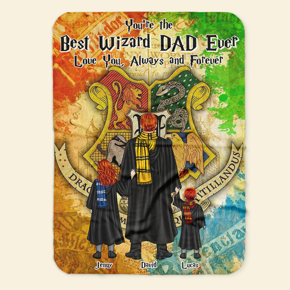 Personalized Best Wizard Dad Throw Blanket