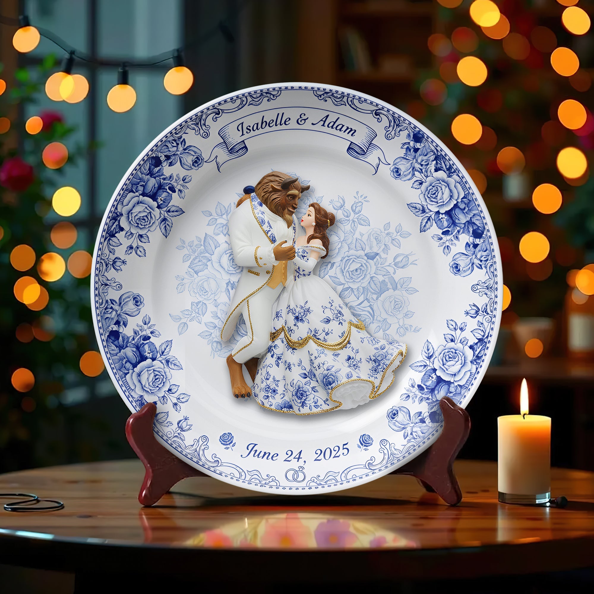 “A Fairytale Love Awaits” - Fairytale Love Story Round Plate - Personalized Gift for Couples Ceramic Round Plate PopCulturePrints