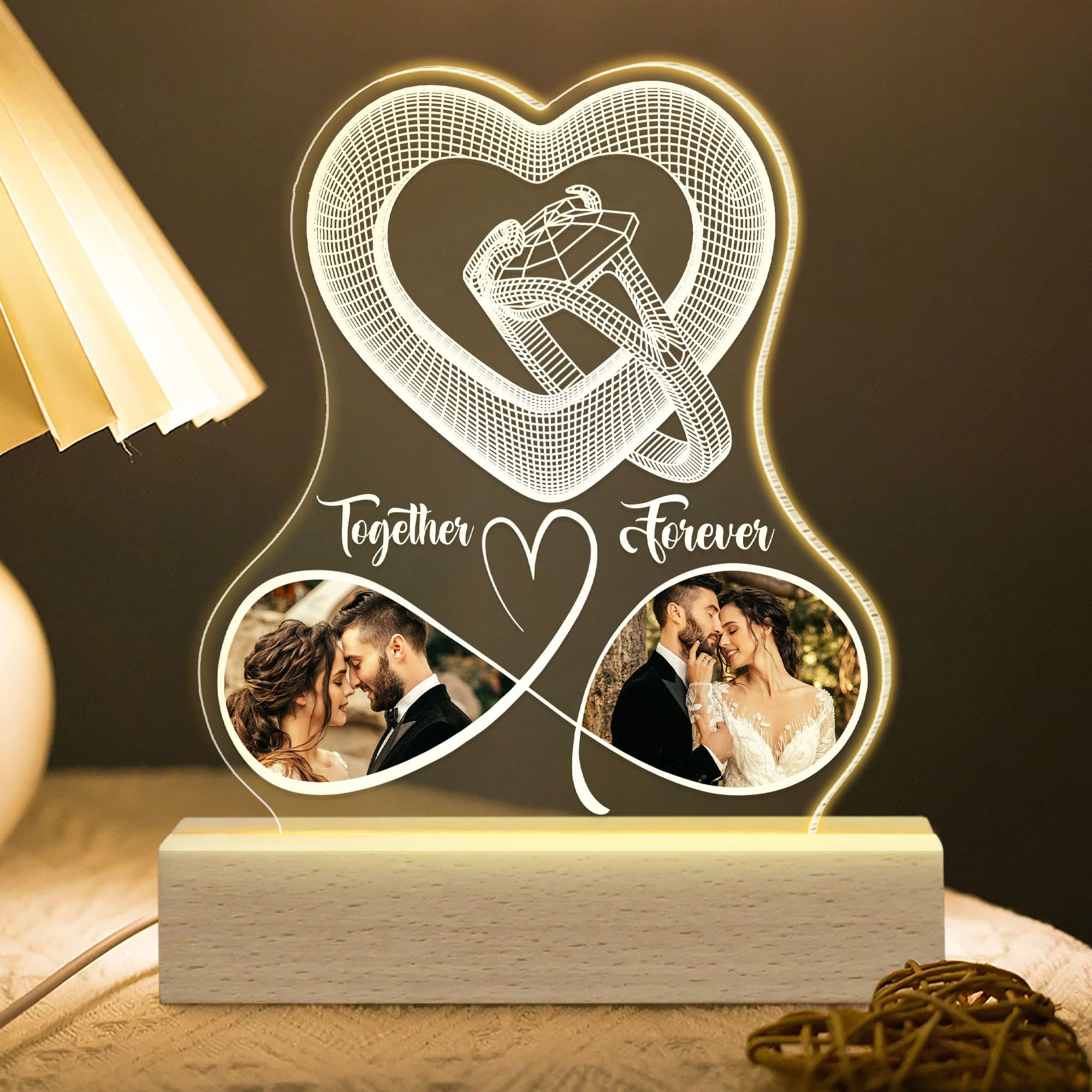 Customizable 3D LED Heart Light - Together Forever Couples Gift Led Night Light PopCulturePrints