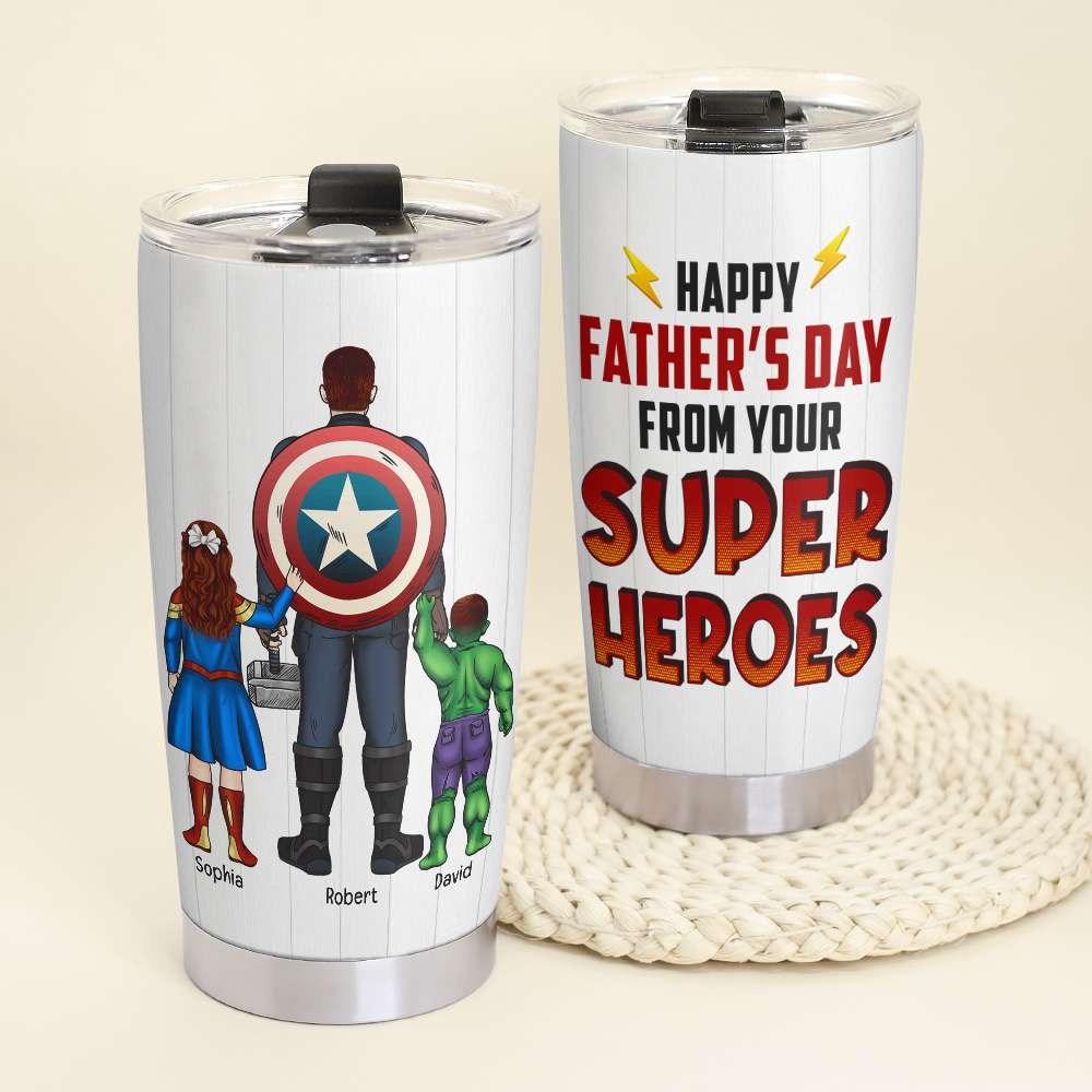 Personalized Superhero Dad Tumbler - Happy Father's Day Gift