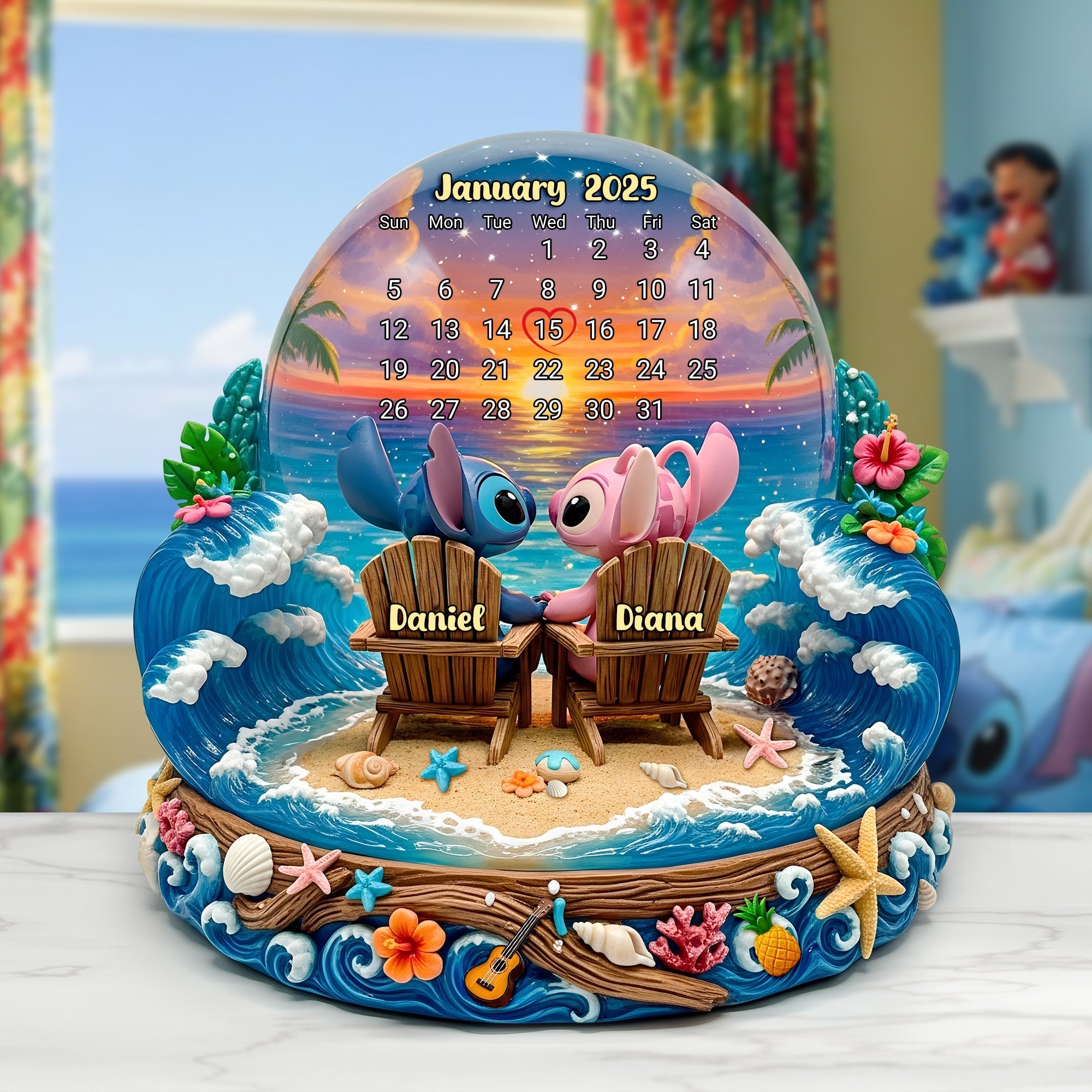 ‘Together at the Beach’ - Cartoon Beach Couple Acrylic Plaque - Personalized Gift for Couples, Friends, and Loved Ones Shaped Plaques PopCulturePrints