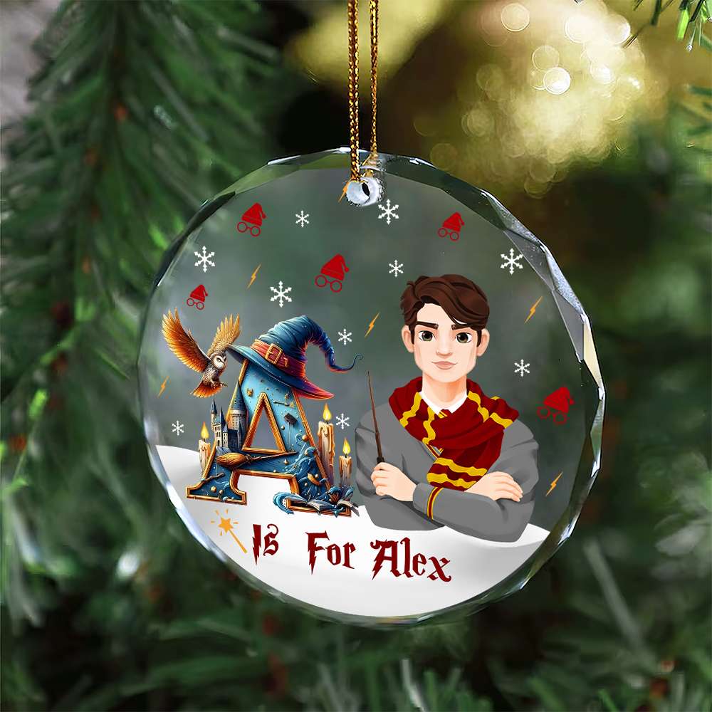 Personalized Movie Fan Crystal Glass Ornament - Christmas Wizard Theme