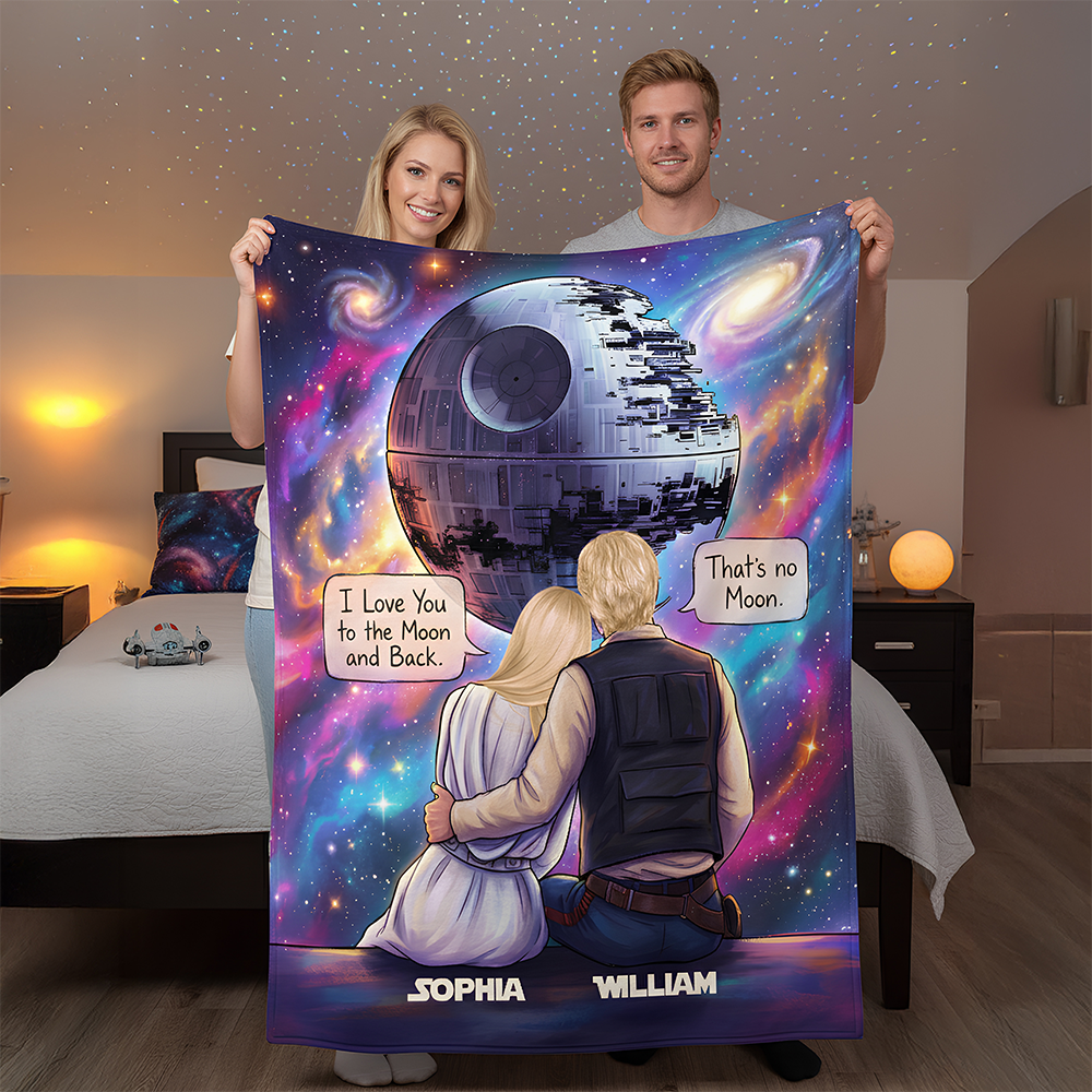 Love You to the Moon and Back - Cosmic Couple Blanket Personalized Blanket PopCulturePrints