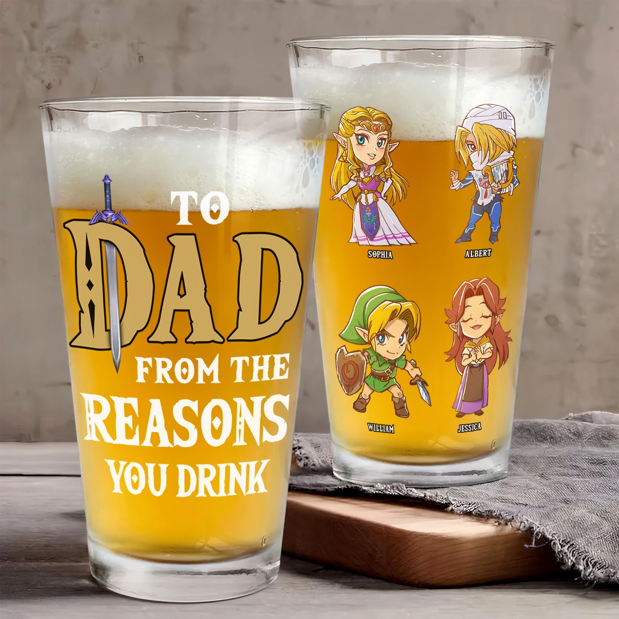 Personalized Father's Day Beer Glass - Fantasy Characters Design Beer Glasses PopCulturePrints