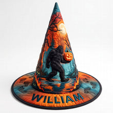 Load image into Gallery viewer, “Embrace the Spookiness: Squatching Through Halloween Witch Hat” - Personalized Gift for Bigfoot Lovers Quilted Witch Hat PopCulturePrints
