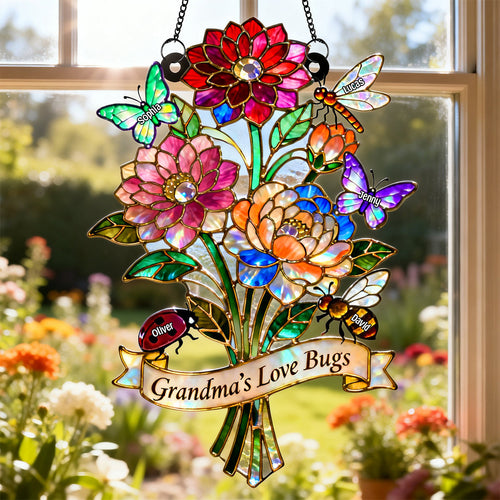 “Grandma's Love Bugs” - Personalized Suncatcher Ornament - Perfect Gift for Grandma, Mom, and Loved Ones Ornament PopCulturePrints