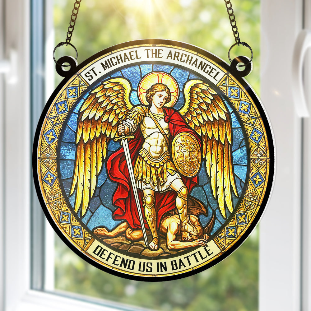 “Light My Way – St. Michael The Archangel Suncatcher Ornament” - Personalized Gift for Catholics Ornament PopCulturePrints