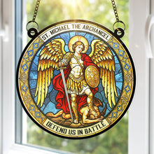 Load image into Gallery viewer, “Light My Way – St. Michael The Archangel Suncatcher Ornament” - Personalized Gift for Catholics Ornament PopCulturePrints
