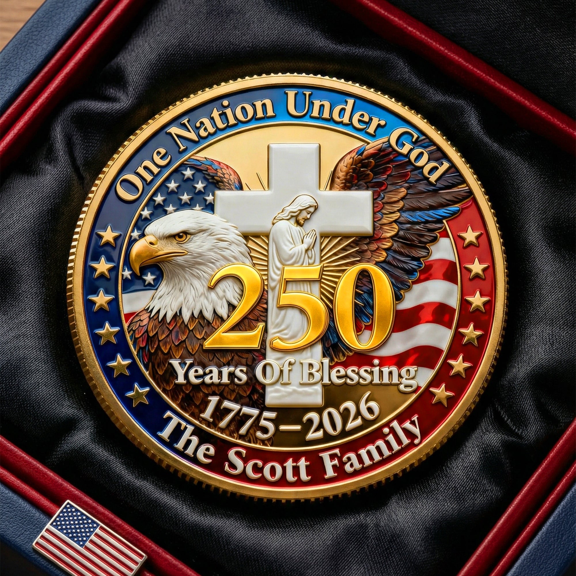 "Celebrate 250 Years with Honor" - USA 250th Anniversary Printed Metal Coin - Personalized Gift for Patriots Coin PopCulturePrints