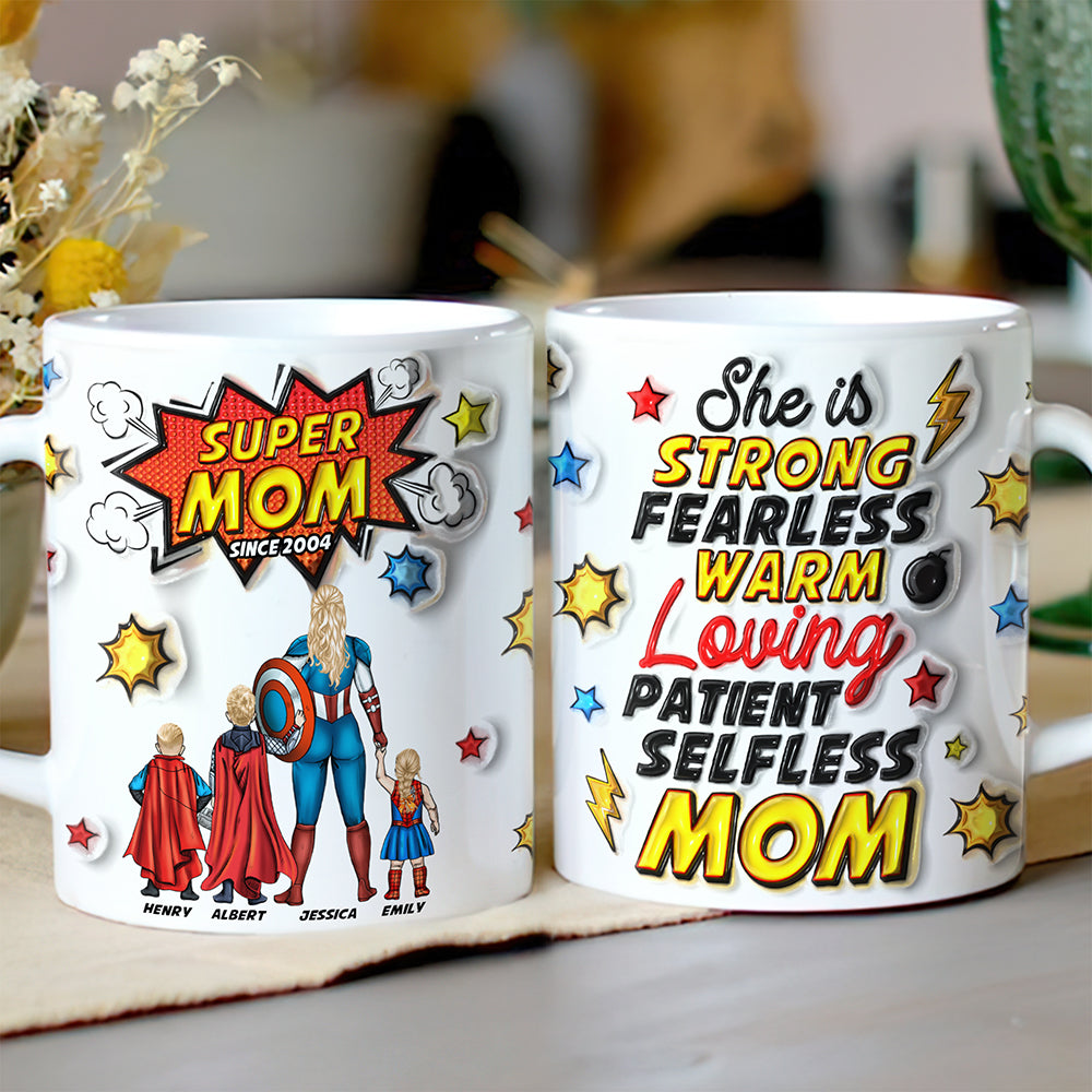 Super Mom: Strong, Fearless, Warm, Loving - Personalized Coffee Mug for Mom Coffee Mug PopCulturePrints