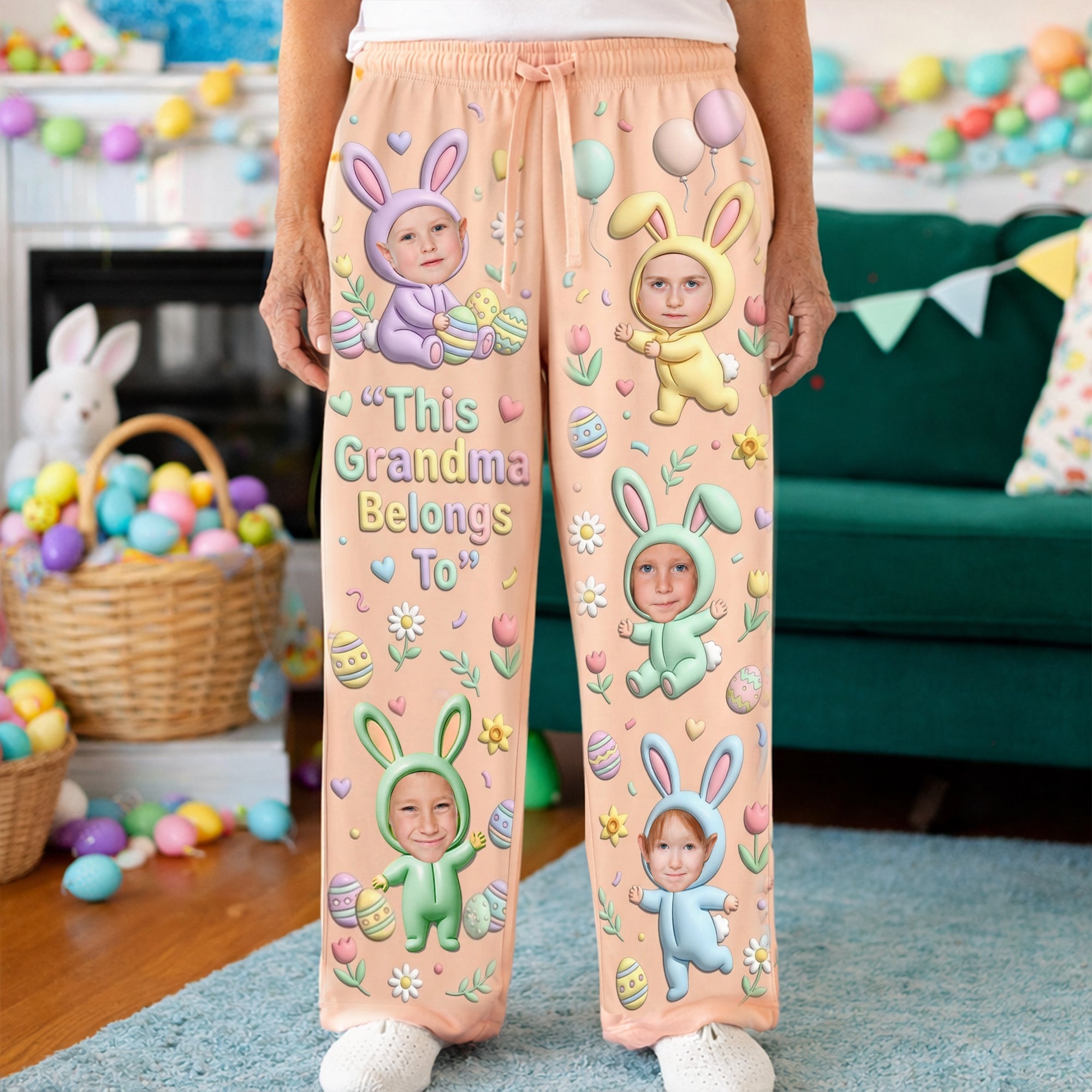 This Grandma Belongs To - Cute Bunny Grandkids Pajama Pants | Personalized Gifts Pajama Pant PopCulturePrints