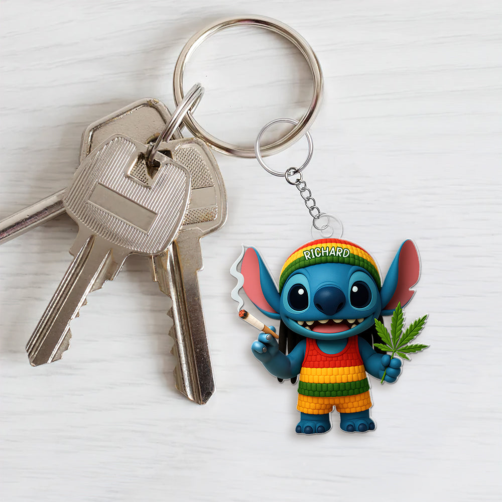 “Bring Joy to Your Day!” - Cute Tropical Alien Acrylic Keychain - Personalized Gifts for Weed Lovers Keychains PopCulturePrints