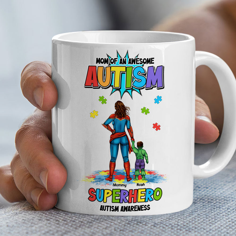 Mom of an Awesome Autism Superhero - Personalized Coffee Mug for Moms Coffee Mug PopCulturePrints