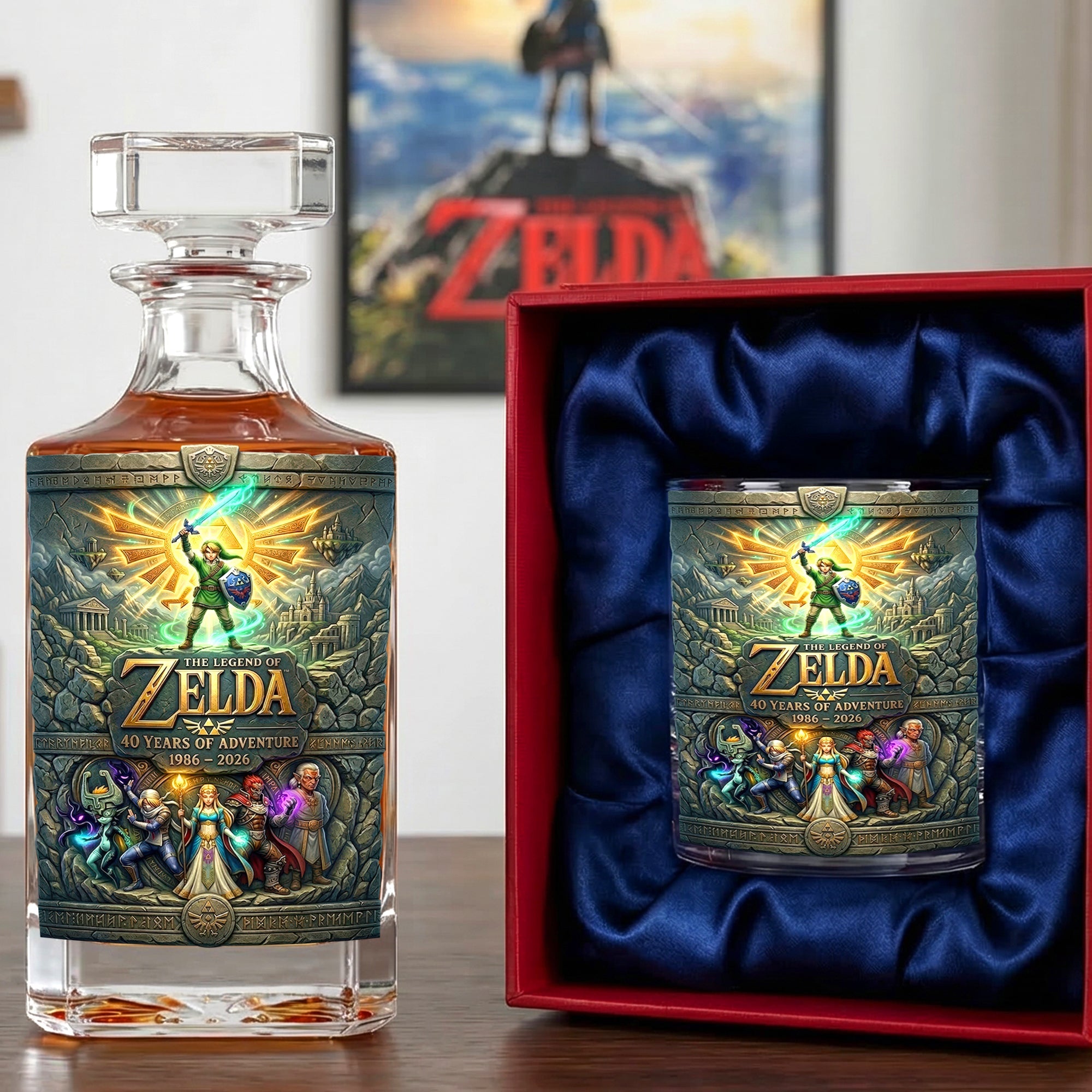 Celebrate 40 Years of Adventure - Personalized Glass Decanter Set for Gamers Bottle PopCulturePrints