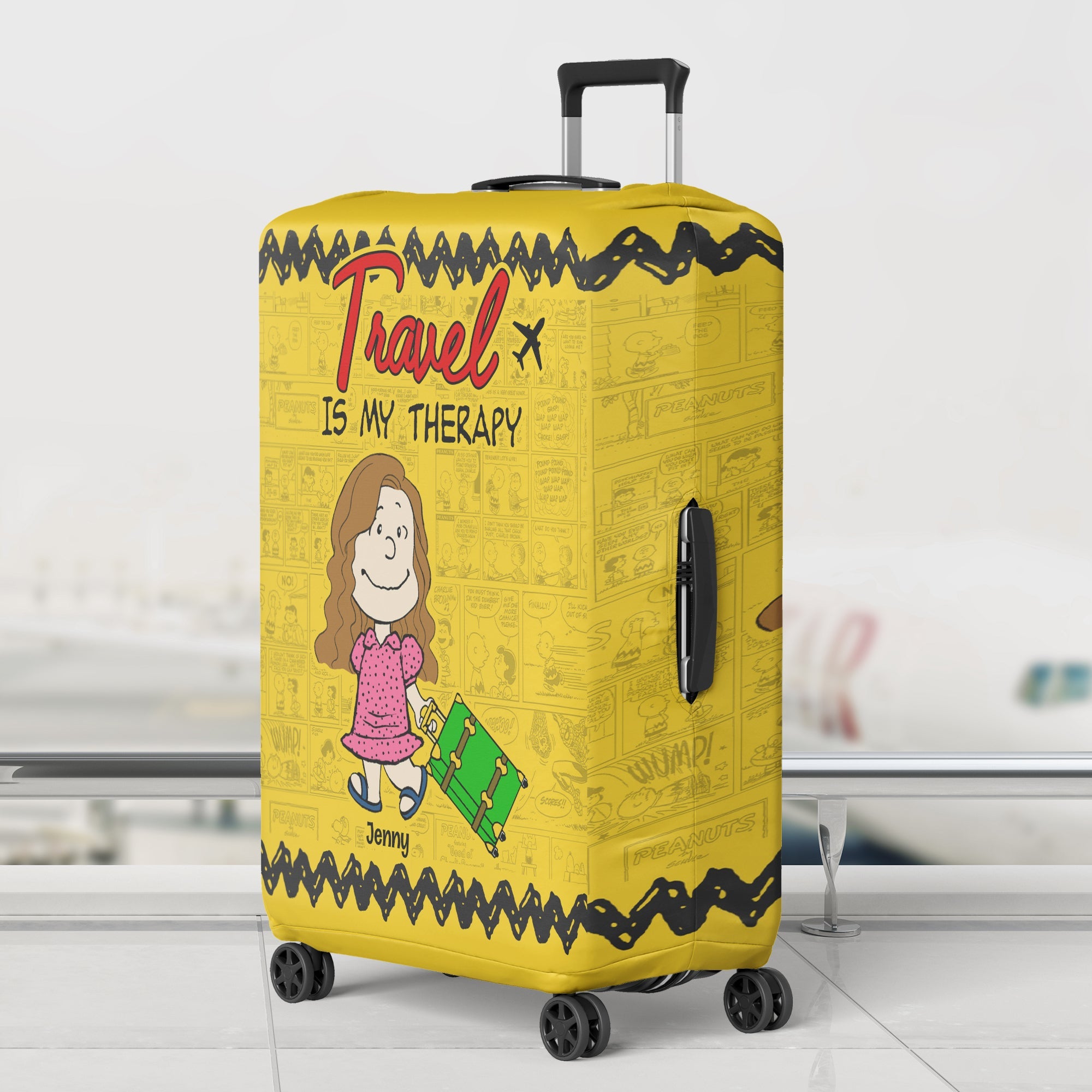 Personalized Travel-Themed Luggage Covers - Peanuts Comic Style