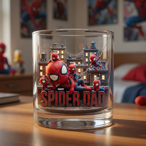 “Dad: My Hero” - Personalized Spider Dad Glass Mug - Perfect Gift for Fathers and Grandfathers Glass PopCulturePrints