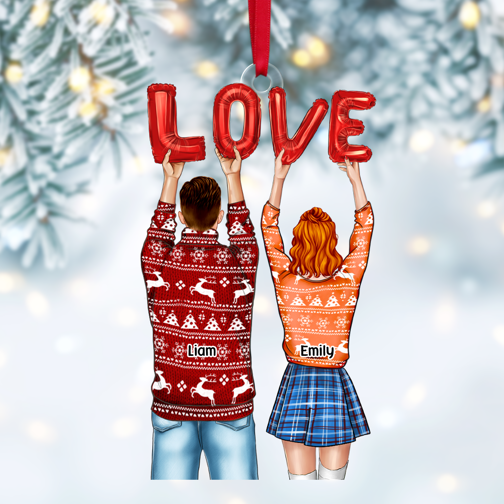 Custom Couple Christmas Ornament - Personalized Love Balloons & Valentine's Day Gifts Ornament PopCulturePrints