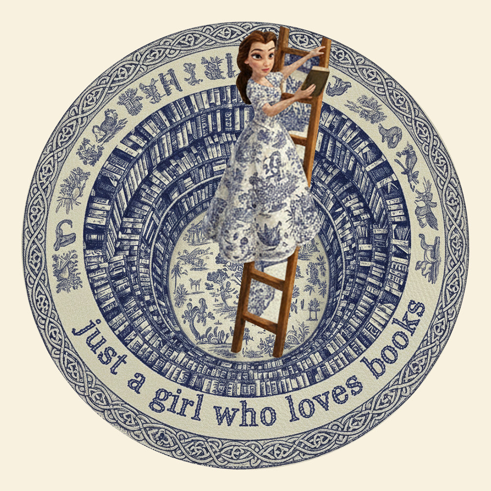 Just a Girl Who Loves Books - Personalized Christmas Gift for Book Lovers - Quilted Round Mat Doormat PopCulturePrints