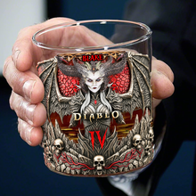 Load image into Gallery viewer, Embrace the Darkness: Demon Goddess Drinking Glass - Personalized Gift for Gamers Whiskey Glass PopCulturePrints
