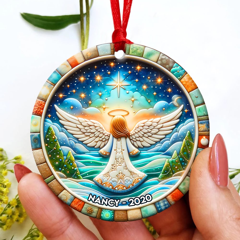 Personalized Angel Wings Memorial Ceramic Ornament