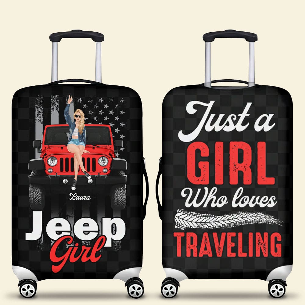 Personalized Luggage Cover - Jeep Girl Who Loves Traveling