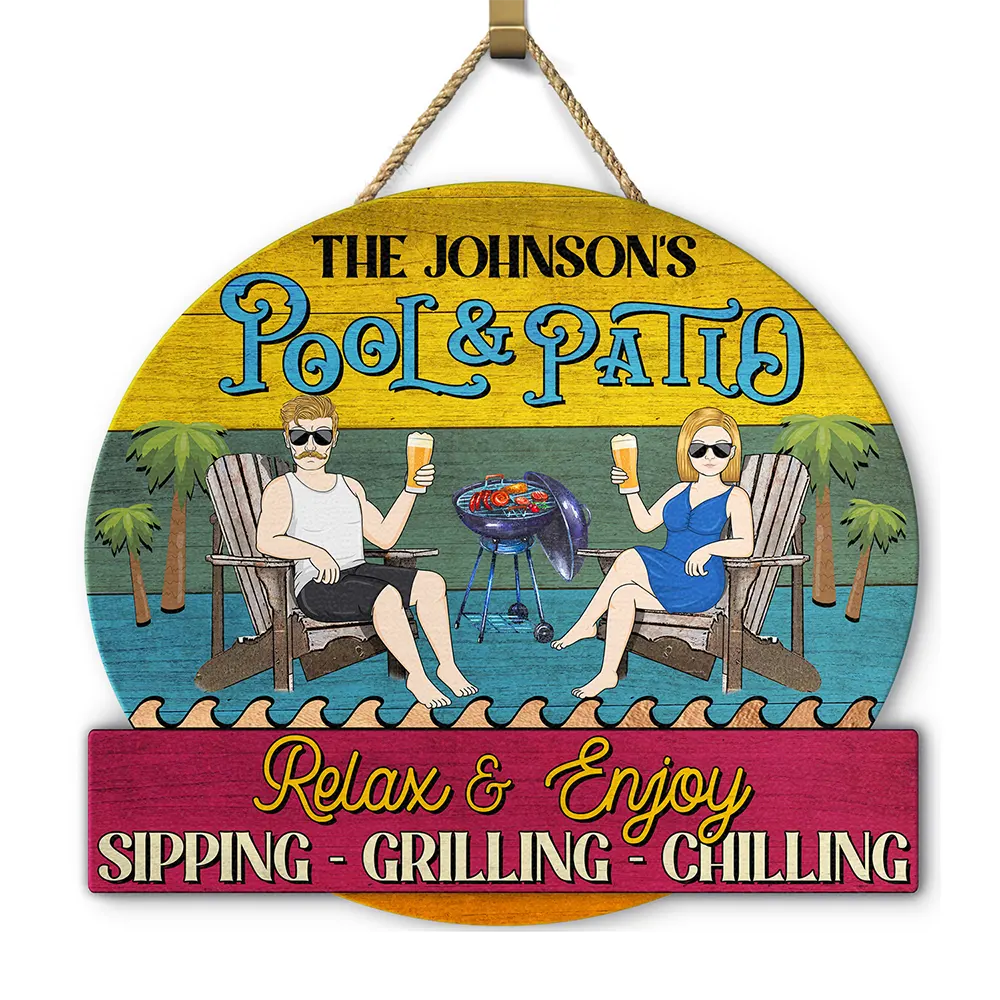 Relax & Enjoy - Custom Shaped Wood Sign for Couples Pool & Patio Lovers Wood Shaped Sign PopCulturePrints