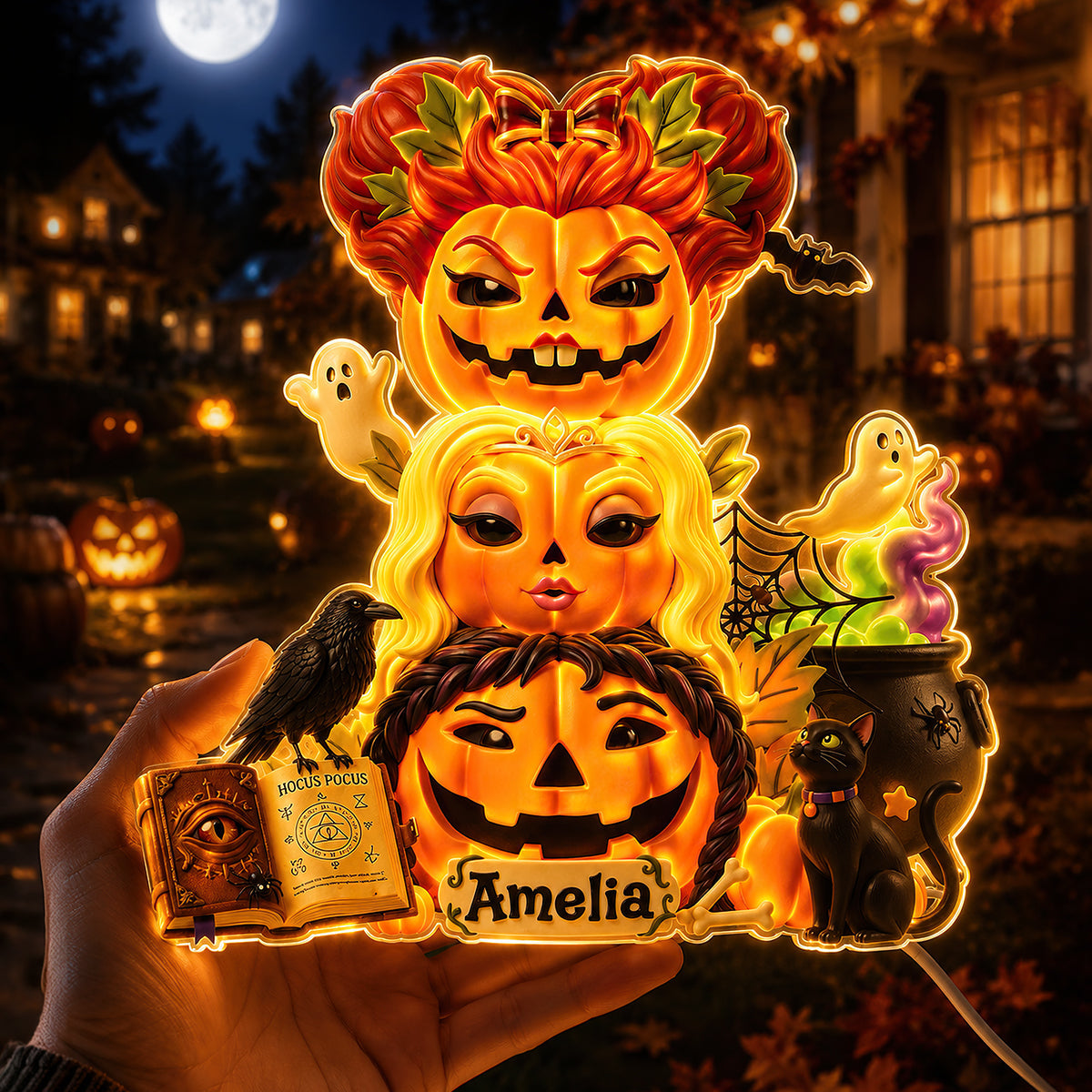 “Light Up Your Halloween Spirit!” - Personalized Pumpkin Friends Acrylic Light Box - A Unique Gift for Friends, Family & Halloween Lovers Light Box PopCulturePrints