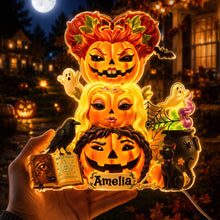 Load image into Gallery viewer, “Light Up Your Halloween Spirit!” - Personalized Pumpkin Friends Acrylic Light Box - A Unique Gift for Friends, Family &amp; Halloween Lovers Light Box PopCulturePrints
