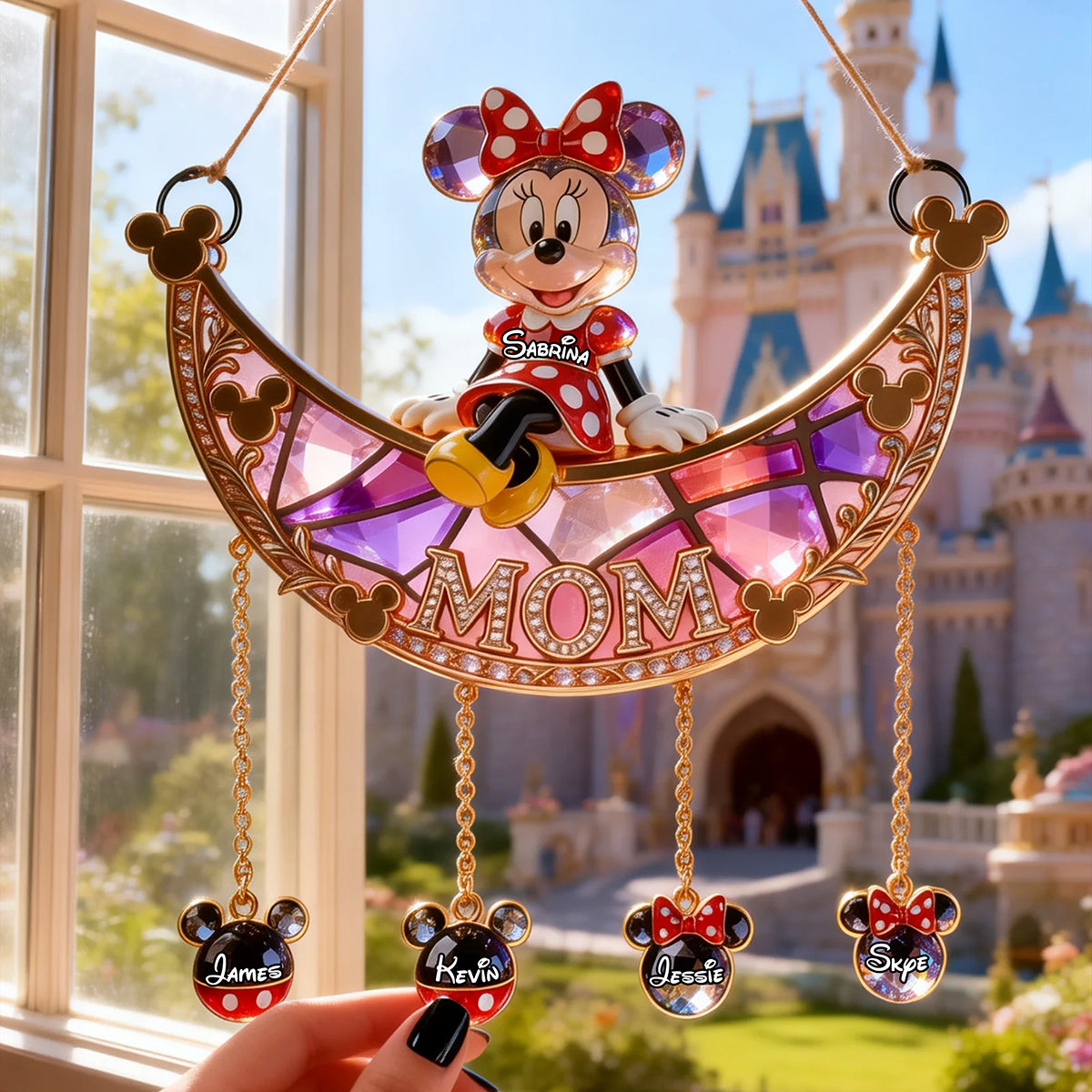 "Celebrate Every Moment with Love" - Personalized Mom with Kids Charms Suncatcher Ornament Ornament PopCulturePrints