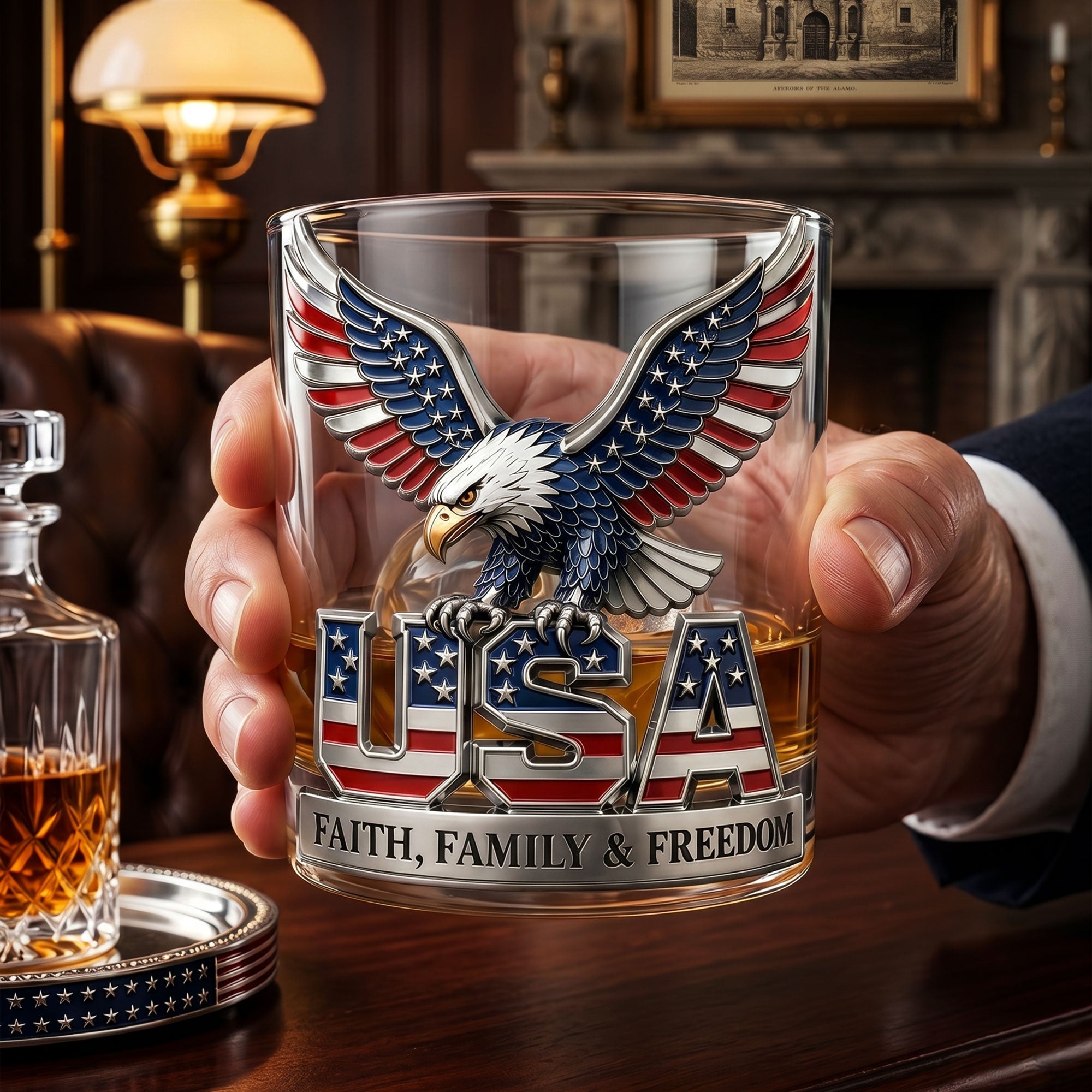 USA Strong Eagle Round Glass - Personalized Gifts for Patriots