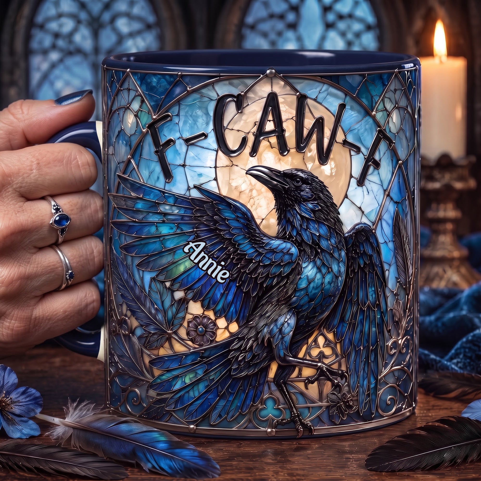 "Cawing with Attitude" - Personalized Raven Accent Mug for Gothic Occult Lovers