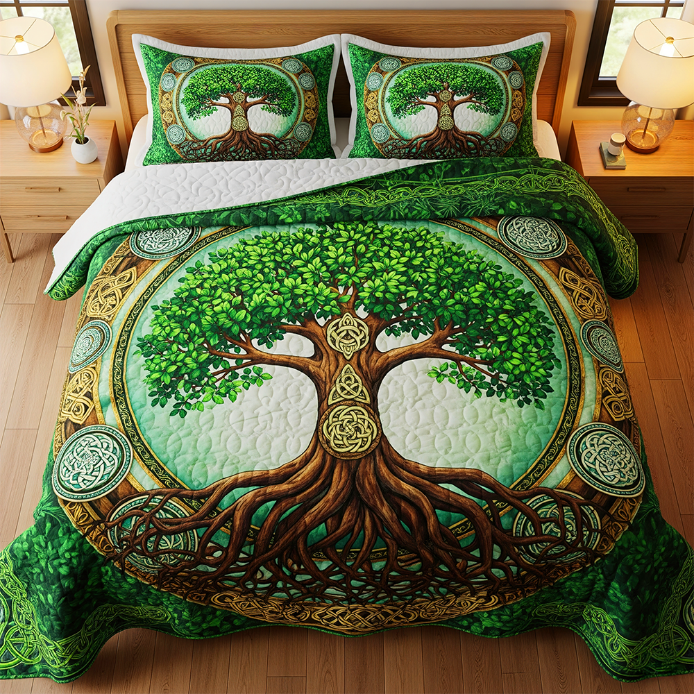 “Embrace Nature’s Spirit” - Personalized Tree Of Life Quilt Bedding Set - Custom Gift for Nature Lovers, Home Decor Enthusiasts, and Special Occasions Blanket PopCulturePrints