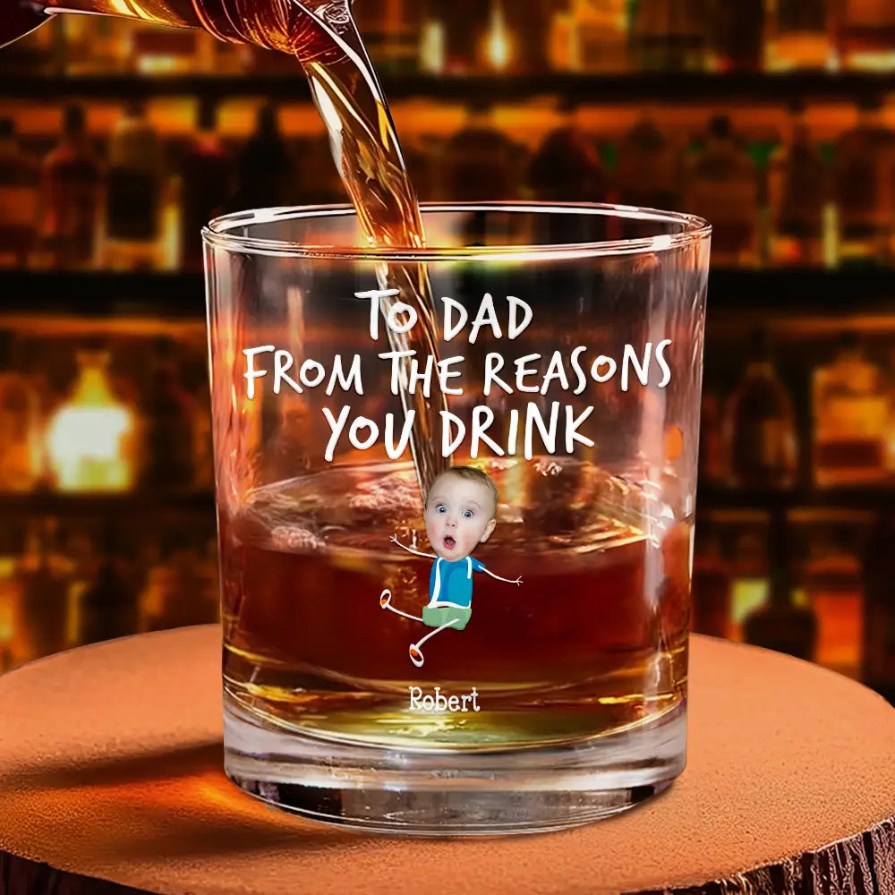 To Dad From The Reasons You Drink Funny - Personalized Whiskey Glass Gift for Dad, Grandpa & More Whiskey Glass PopCulturePrints
