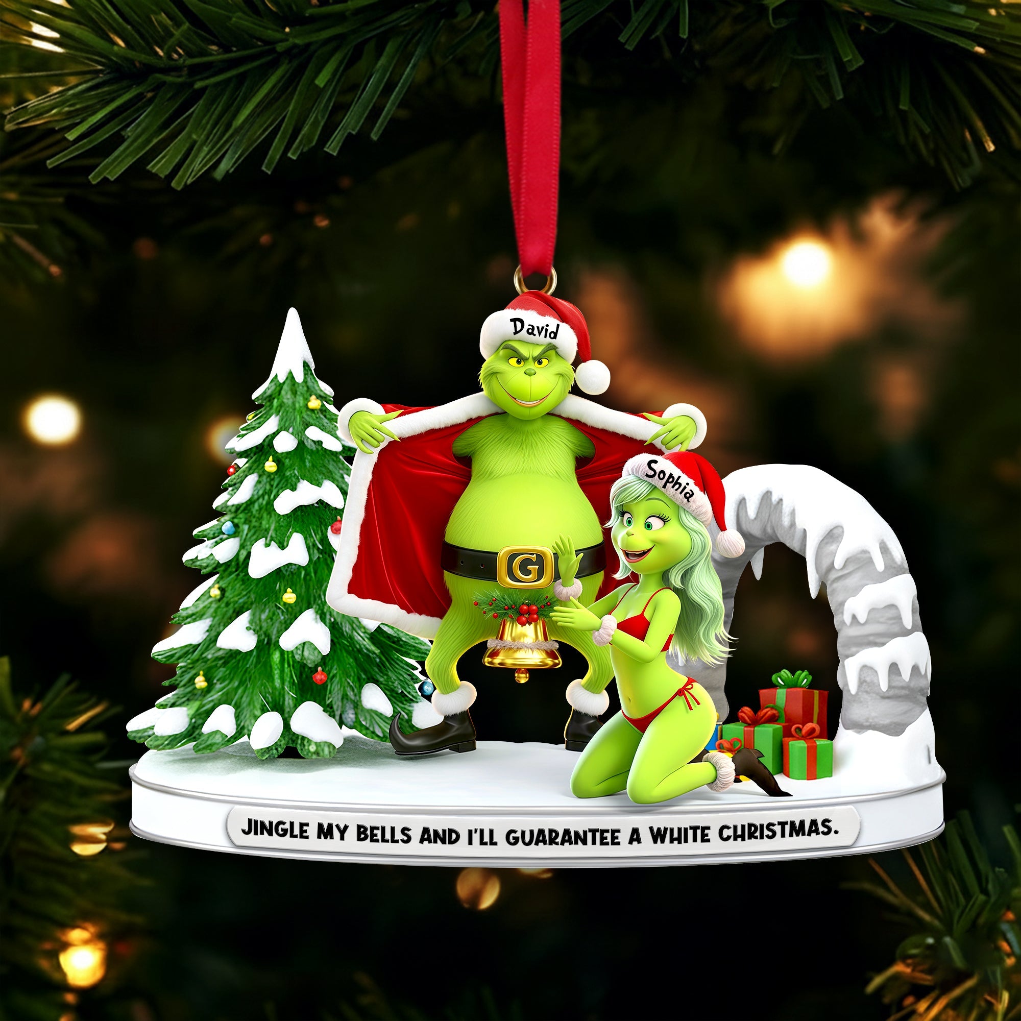 Jingle My Bells and I'll Guarantee a White Christmas - Personalized Cheeky Green Couple Ornament Ornament PopCulturePrints