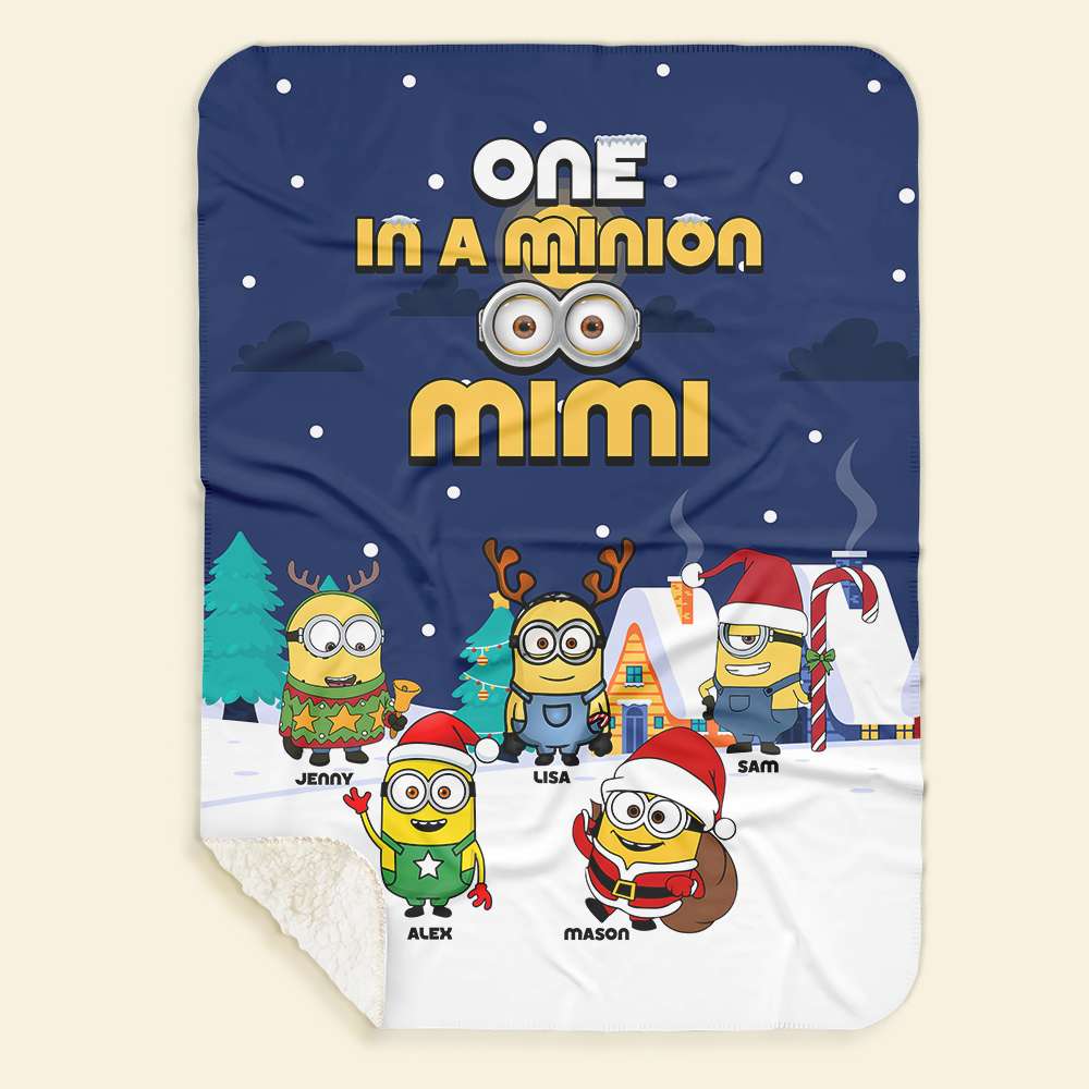Personalized Minion-Themed Christmas Blanket for Grandma Blanket PopCulturePrints
