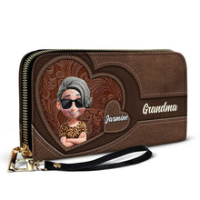 Load image into Gallery viewer, &quot;Cherish the Moments, Grandma&#39;s Heart Full of Love&quot; - Personalized Leather Long Wallet - Gift for Grandma, Mom, and Loved Ones Leather Long Wallet PopCulturePrints
