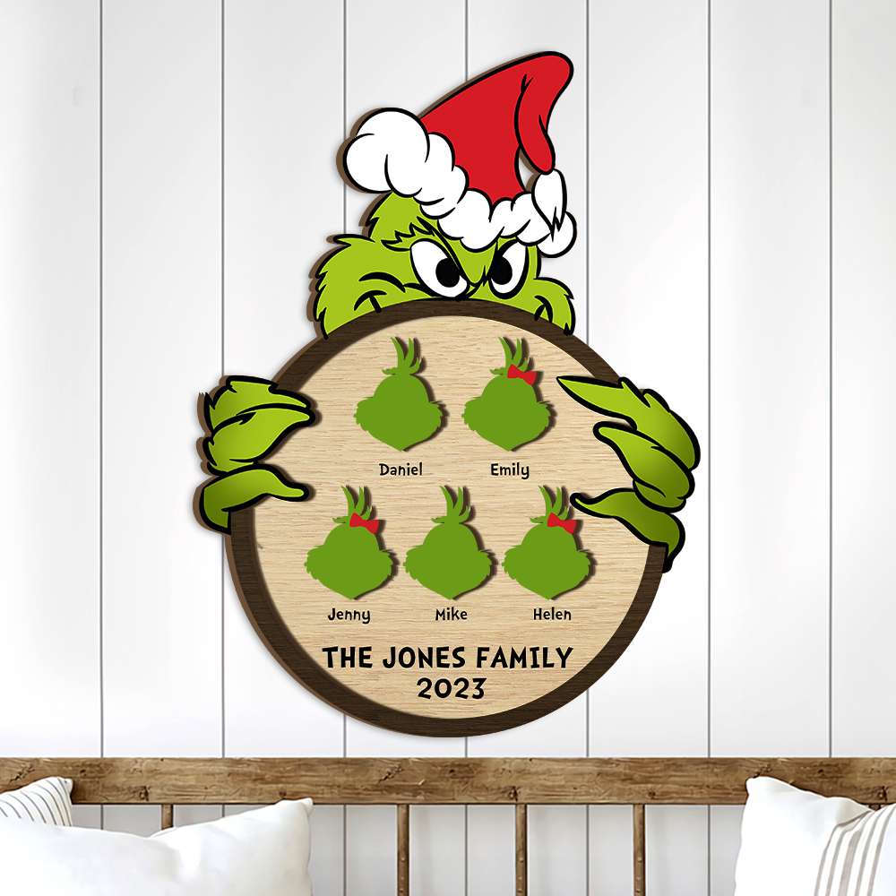 Personalized Christmas Green Monster Family Wood Sign Wood Sign PopCulturePrints