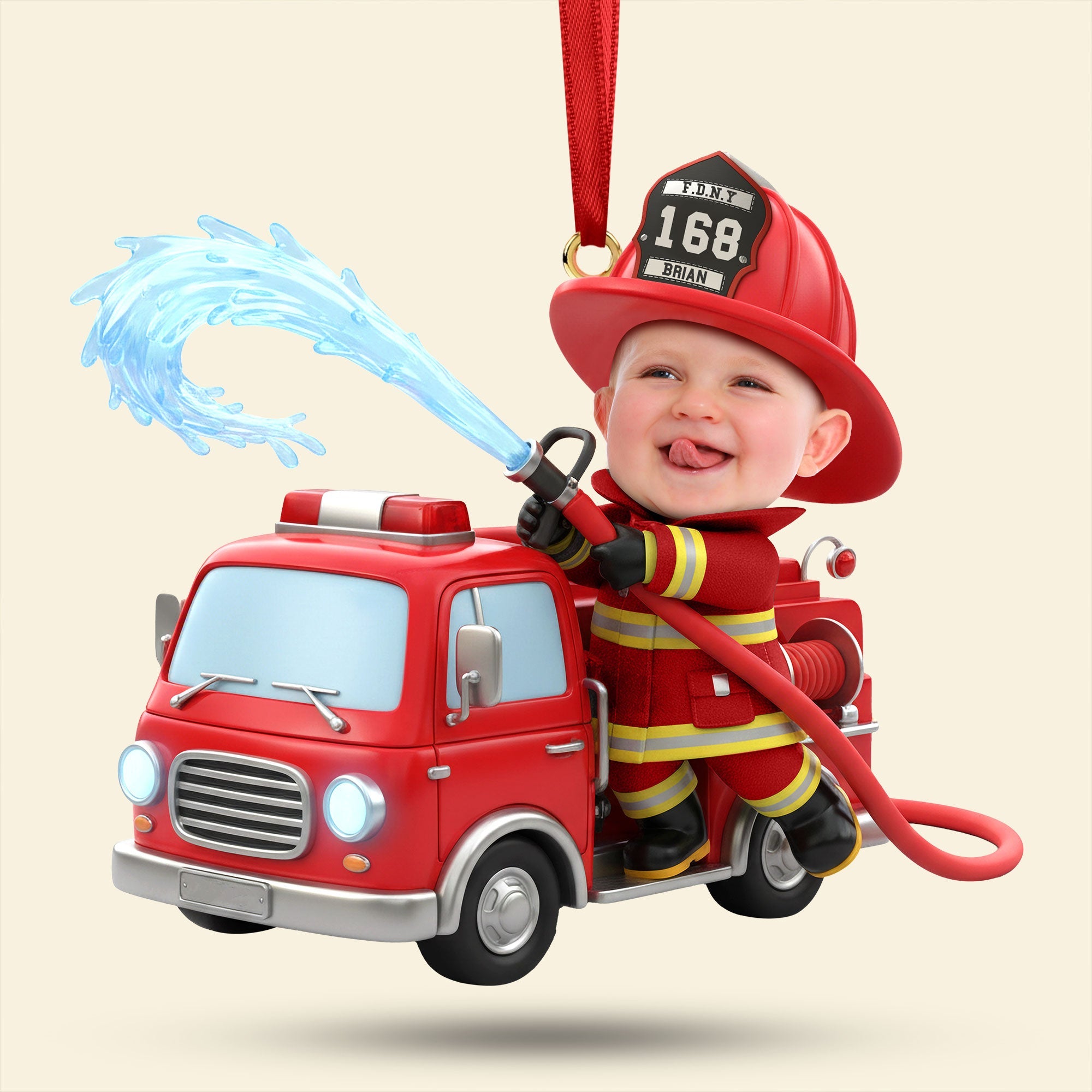 “Ignite Joy This Christmas!” - Firefighter Kid Ornament - Custom Photo Gift Ornament PopCulturePrints