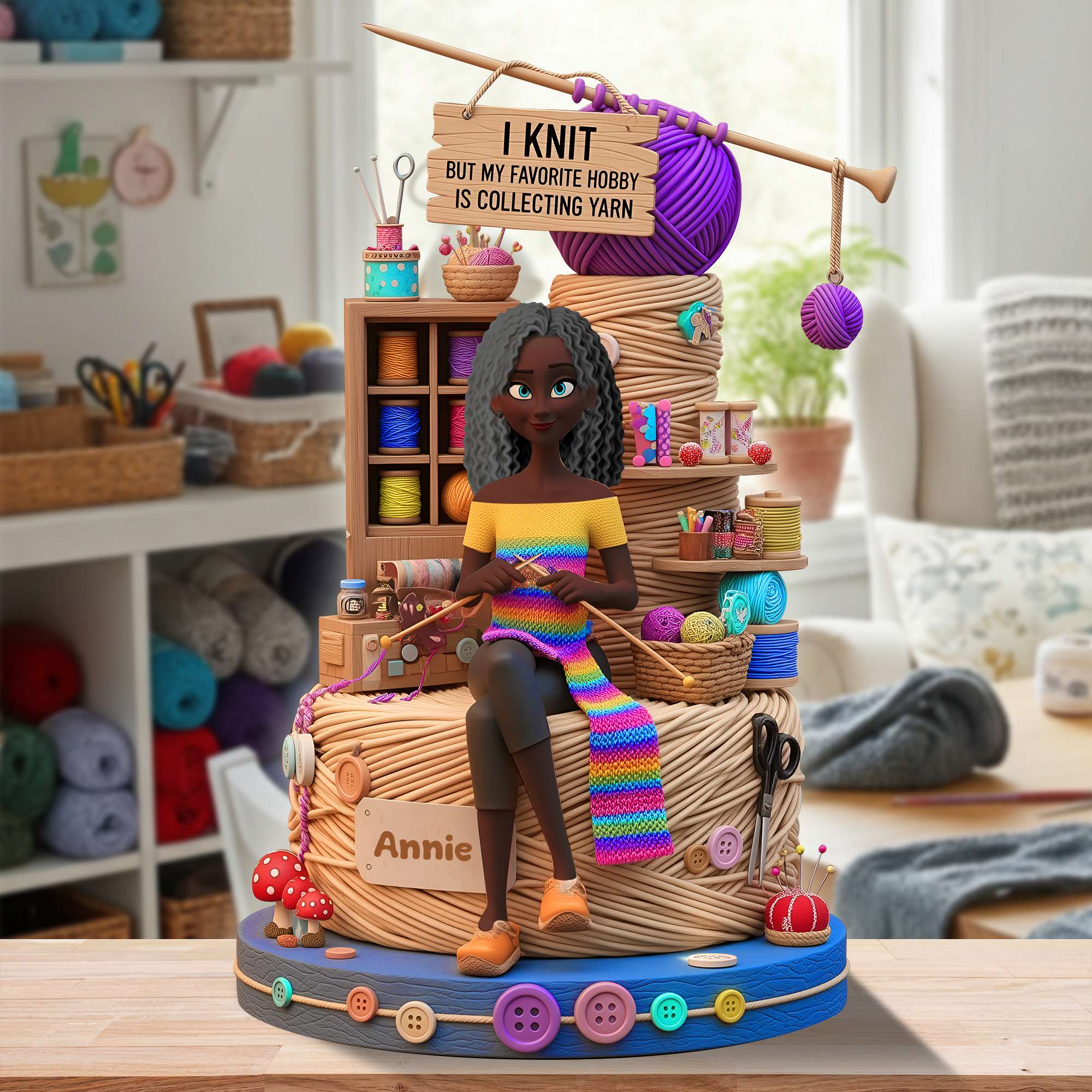 I Knit But My Favorite Hobby is Collecting Yarn - Personalized Acrylic Plaque for Knitting Lovers Shaped Plaques PopCulturePrints