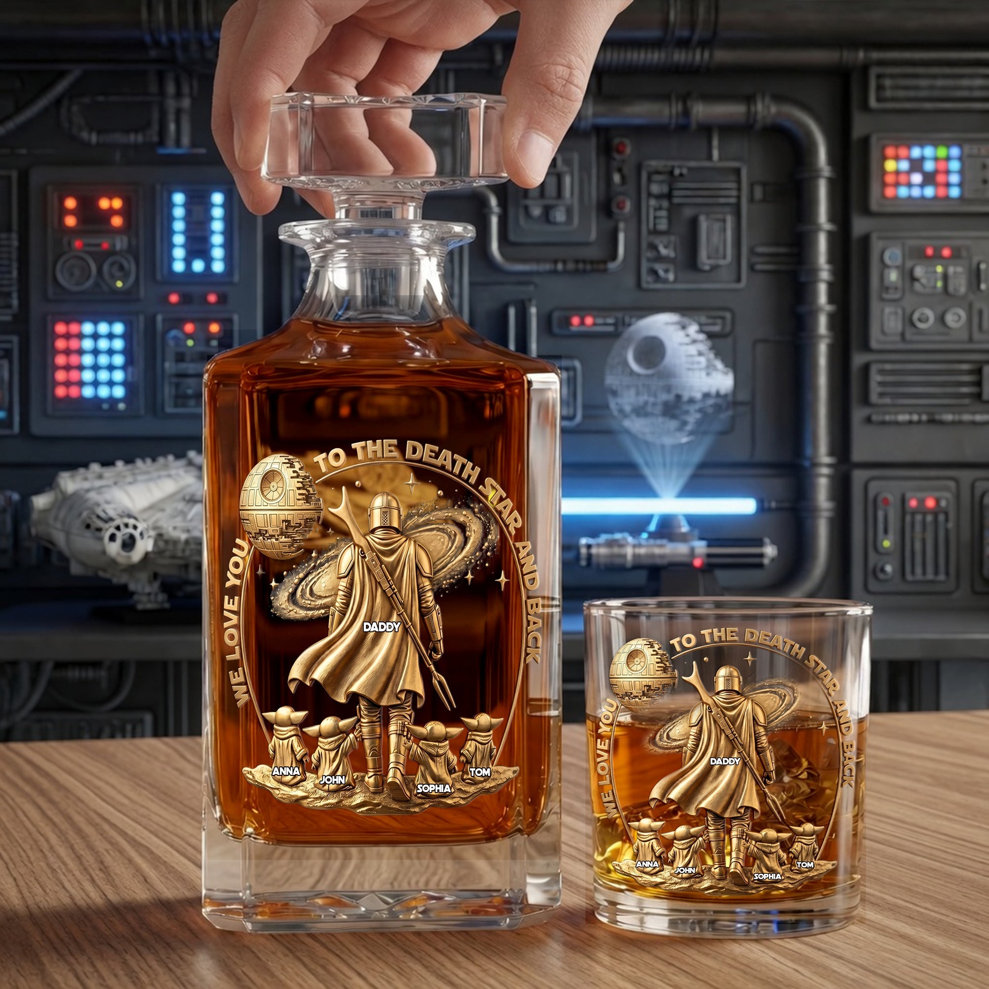 To The Death Star and Back - Personalized Decanter Set for Dad Bottle PopCulturePrints