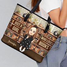 Load image into Gallery viewer, Reading Just A Girl Who Loves Books - Personalized Leather Tote Bag Leather Tote Bag PopCulturePrints
