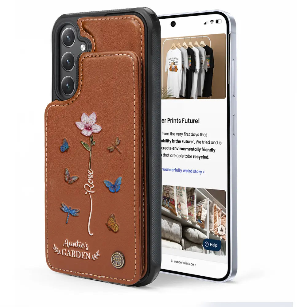 “Flowers and Family, Forever Loved” - Personalized Leather Flip Wallet Phone Case - Gift for Grandma, Mom & Loved Ones Leather Flip Wallet Phone Case PopCulturePrints