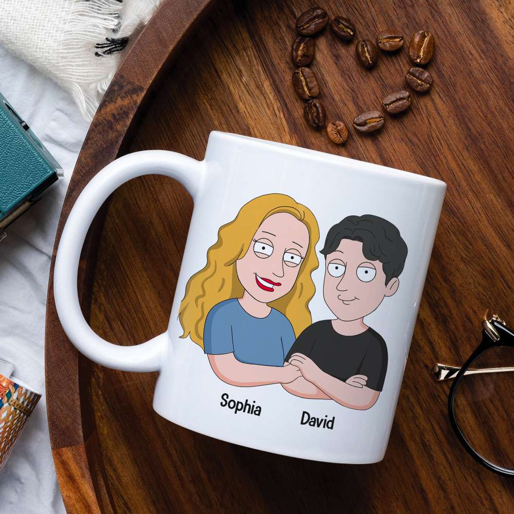 Personalized Cartoon Couple Mug - Lucky Husband Quote Coffee Mug PopCulturePrints