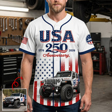 Load image into Gallery viewer, Celebrate America: Customizable USA 250 Anniversary Baseball Jersey - Perfect Gift for Offroad Car Lovers AOP Products PopCulturePrints
