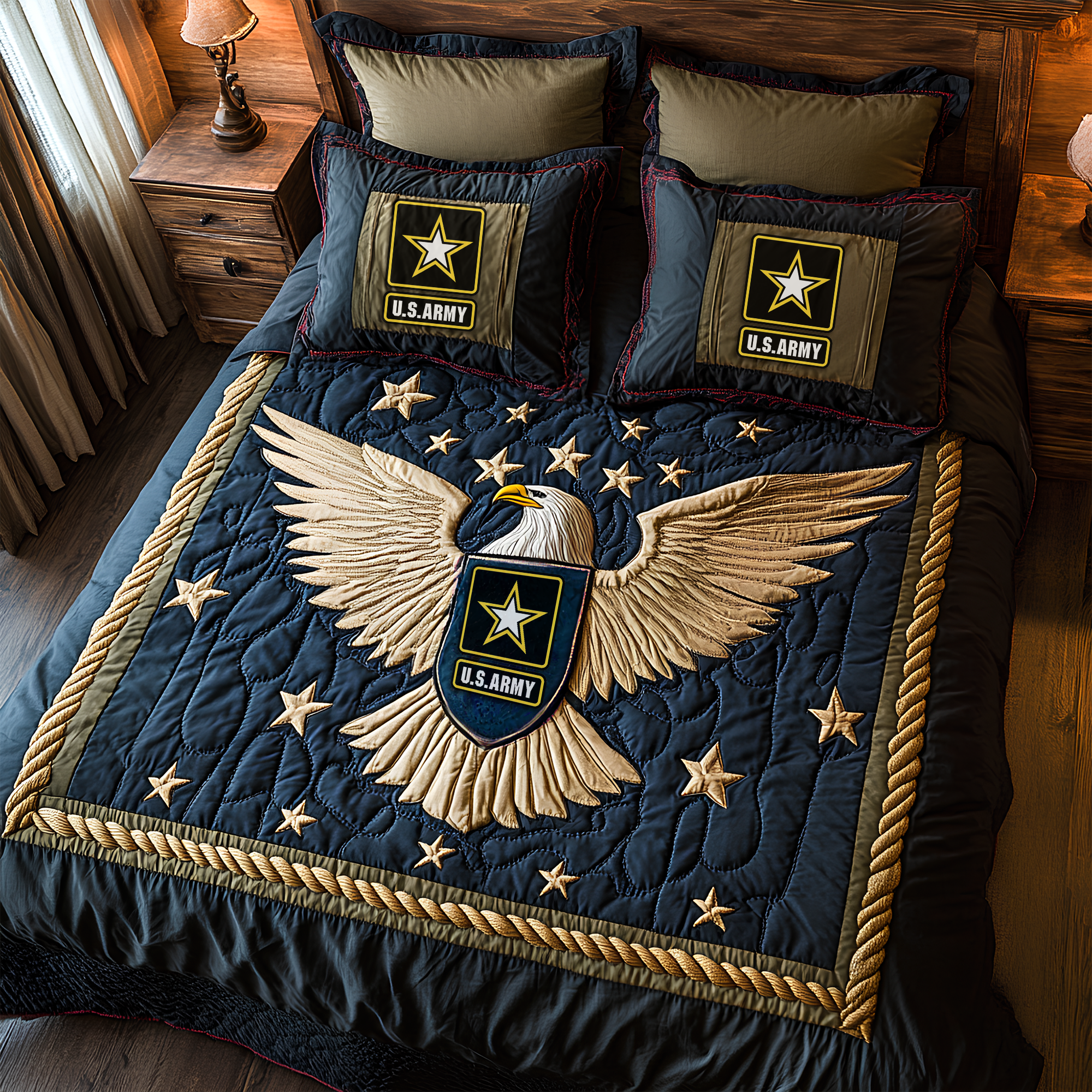 Honor and Glory - Military Shield Quilt Bedding Set - Personalized Gifts for Veterans Bedding Set PopCulturePrints